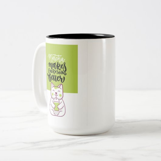 Matcha cat funny cup tweekleurige koffiemok (Voorkant links)