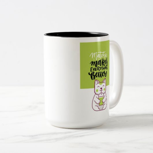 Matcha cat funny cup tweekleurige koffiemok (Voorkant rechts)