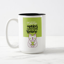 Matcha cat funny cup tweekleurige koffiemok