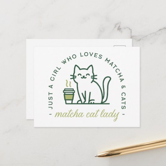 Matcha cat lover funny just a girl kawaii green briefkaart (Voorkant / Achterkant in situ)