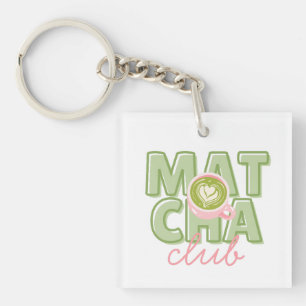 Matcha Club Groen & Roze Esthetische Cute Back Pri Sleutelhanger
