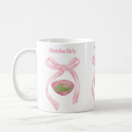 Matcha, Coquette Bow, Roze Bow, Matcha Girly, Mat Koffiemok