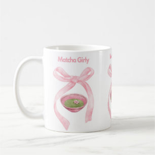 Matcha, Coquette Bow, Roze Bow, Matcha Girly, Mat Koffiemok
