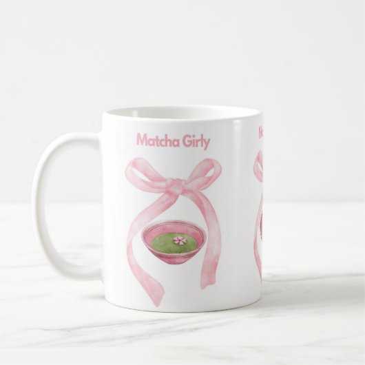 Matcha, Coquette Bow, Roze Bow, Matcha Girly, Mat Koffiemok (Links)