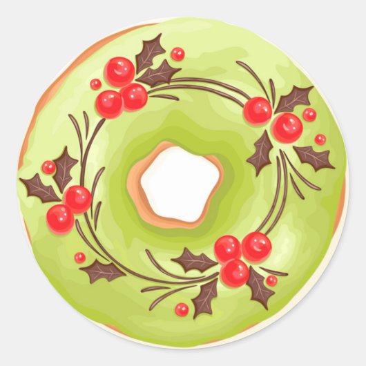 Matcha Donuts met Hulst Kerstmis Ronde Sticker (Voorkant)