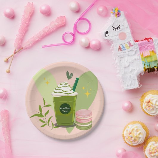 Matcha en Macarons Papieren Bordje (Feest)