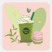Matcha en Macarons Vierkante Sticker (Voorkant)