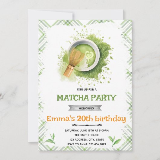 Matcha-feestuitnodiging Kaart (Voorkant)