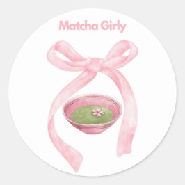 Matcha Girly Sticker, Matcha, Coquette Bow Ronde Sticker
