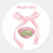 Matcha Girly Sticker, Matcha, Coquette Bow Ronde Sticker (Voorkant)