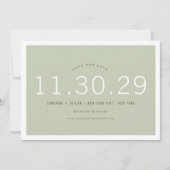 Matcha Green Modern Minimalist Bold Numbers Foto Save The Date (Voorkant)