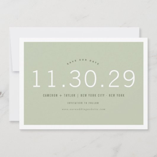 Matcha Green Modern Minimalist Bold Numbers Foto Save The Date (Voorkant)