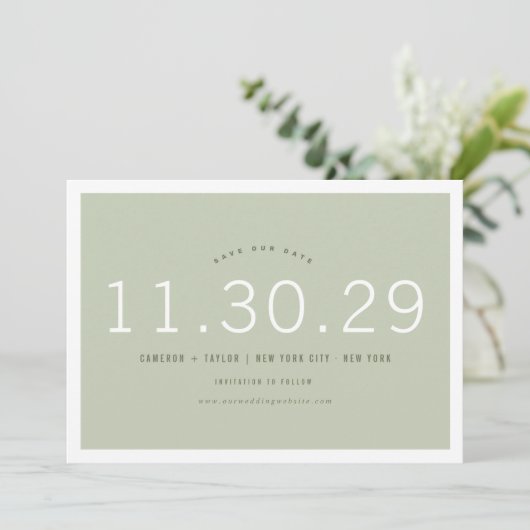 Matcha Green Modern Minimalist Bold Numbers Foto Save The Date (Staand voorkant)
