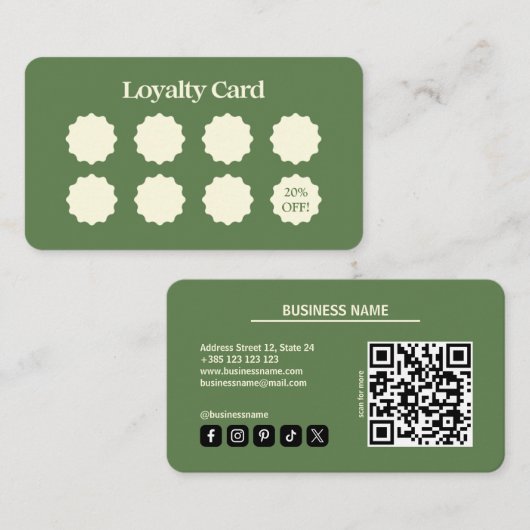 Matcha Green Modern QR Code Loyalty Kaart (Voorkant / Achterkant)