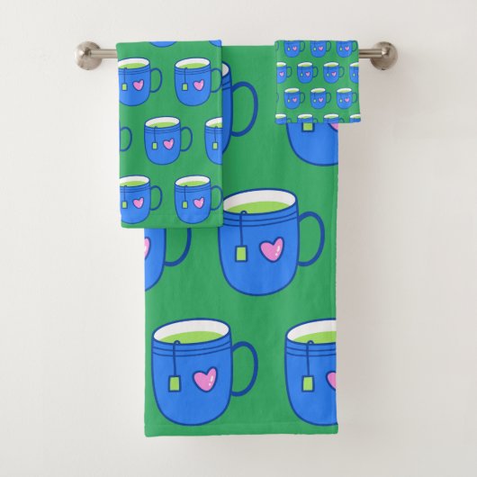Matcha Green Tea in Blue Mok Bright Pattern Bad Handdoek (Insitu)