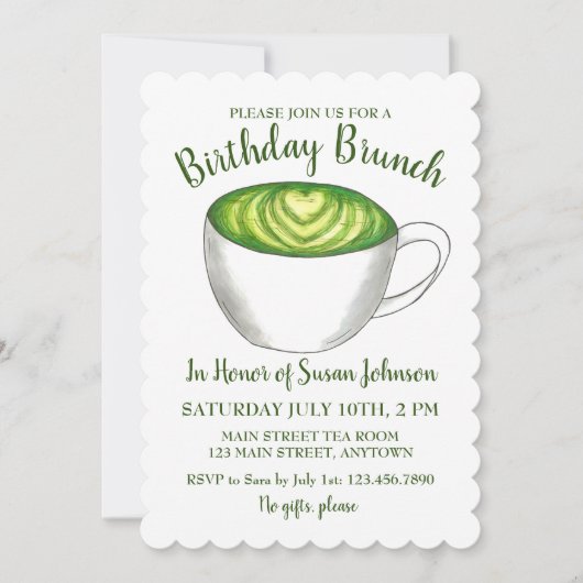 Matcha Green Tea Latte Party Birthday Brunch Kaart (Voorkant)