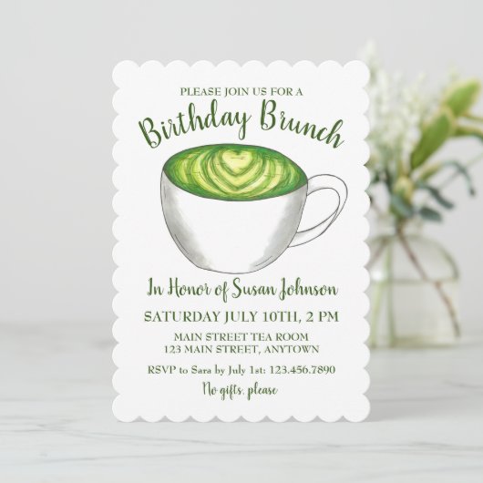 Matcha Green Tea Latte Party Birthday Brunch Kaart (Staand voorkant)