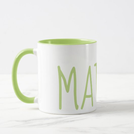Matcha groene tekst en binnenste mok (Links)