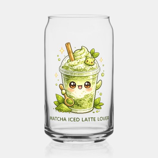 Matcha Groene Thee IJskoude Latte Kawaii Glas (Voorkant)