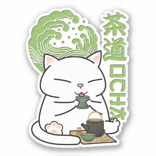 Matcha Groene Thee Kat Sticker (Voorkant)