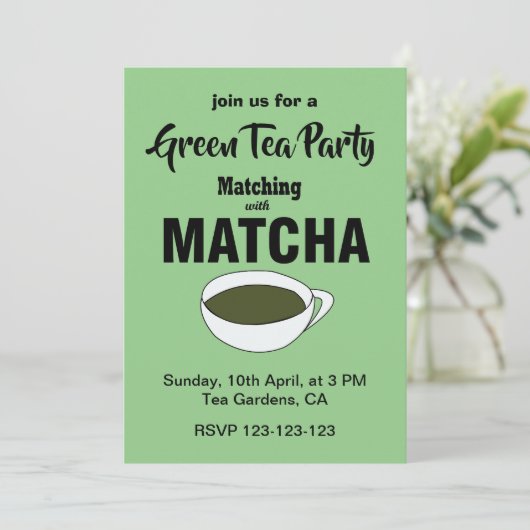 Matcha Groene Thee Party Kaart (Staand voorkant)
