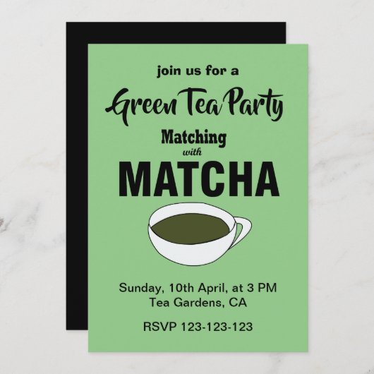 Matcha Groene Thee Party Kaart (Voorkant / Achterkant)