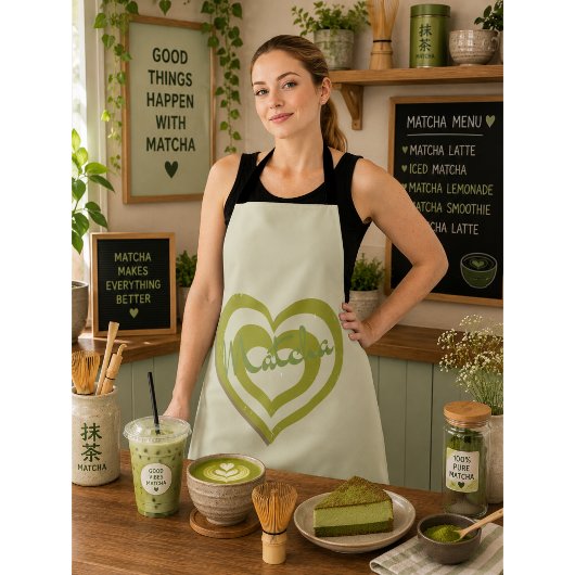 Matcha Groene Thee, retro y2k hart  Schort