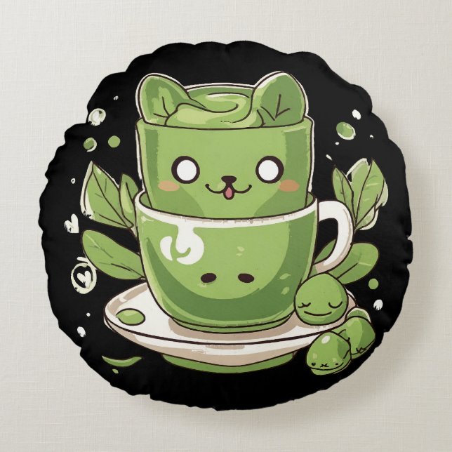 matcha groene thee rond kussen (Voorkant)