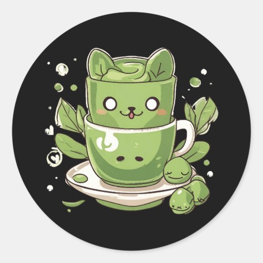 Matcha groene thee ronde sticker (Voorkant)