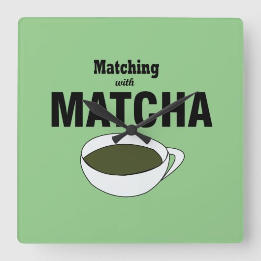 Matcha Groene Thee Vierkante Klok (Voorkant)