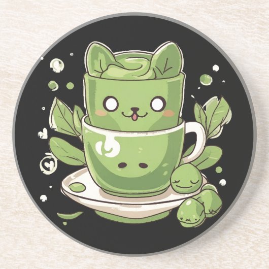 matcha groene thee zandsteen onderzetter (Voorkant)