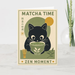 Matcha Kat Cute Japanse Thee Illustratie Zen Cadea Kaart