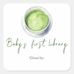 Matcha Latte Baby shower - baby's eerste bibliothe Vierkante Sticker