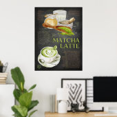 Matcha Latte Recept Krijtbord Keuken Kunst Poster (Thuiskantoor)