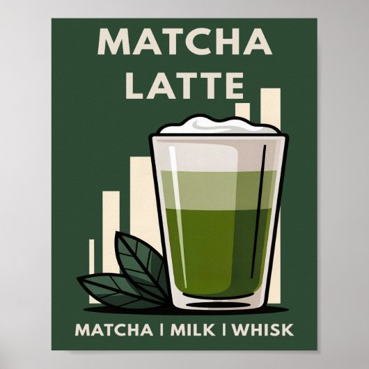Matcha Latte Retro Donkergroen Cafe Grafisch Poster (Voorkant)