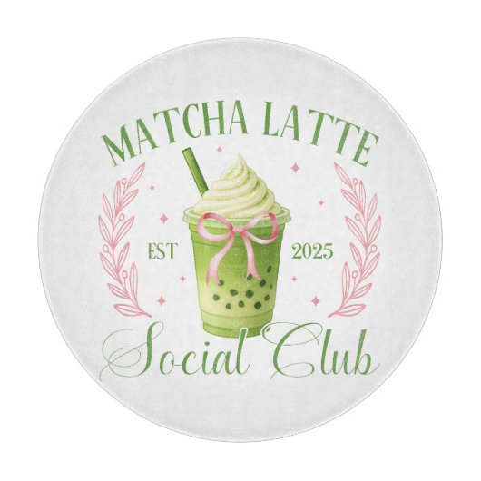 Matcha Latte Social Club Glas ronde snijplank (Voorkant)