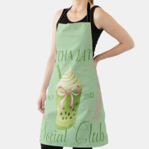 Matcha Latte Social Club Pink en Sage Green Schort