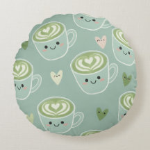 Matcha Love Latte Kawaii Ronde Kussen