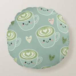 Matcha Love Latte Kawaii Ronde Kussen