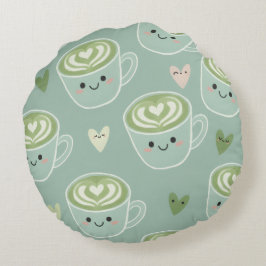 Matcha Love Latte Kawaii Ronde Kussen