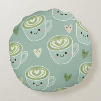 Matcha Love Latte Kawaii Ronde Kussen
