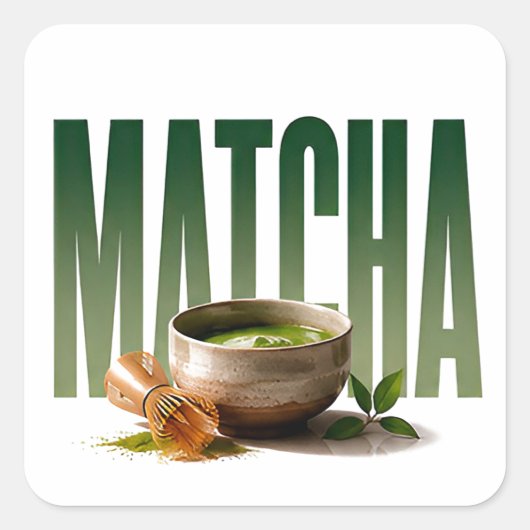 Matcha Luxe Thee Editorial Grafisch Vierkante Sticker (Voorkant)
