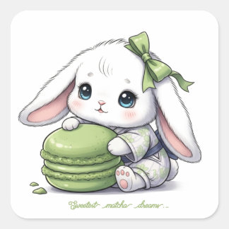 Matcha Macaron Baby Bunny - Kimono Yukata & Ribbon Vierkante Sticker