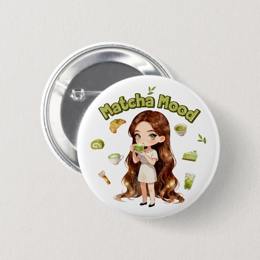 Matcha Mood Aesthetic Design Cute Green Tea Vibes Ronde Button 5,7 Cm (Voorkant /achterkant)