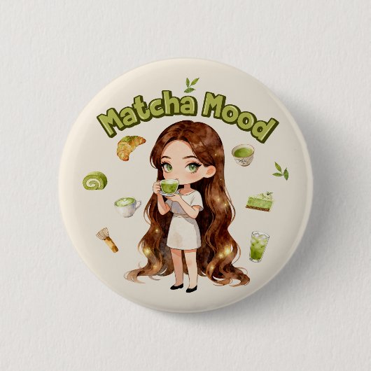 Matcha Mood Aesthetic Design Cute Green Tea Vibes Ronde Button 5,7 Cm (Voorkant)