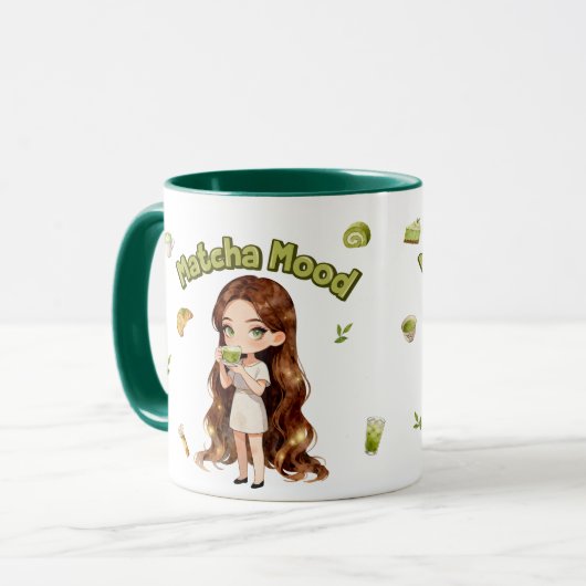 Matcha Stemming Aesthetic Design Schattige Groene  Mok (Voorkant links)