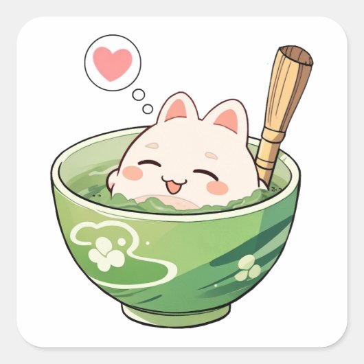 Matcha Tea Cat Relaxing Sticker (Voorkant)