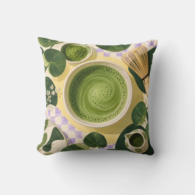 Matcha Thee Whisk Stilleven Kussen (Voorkant)