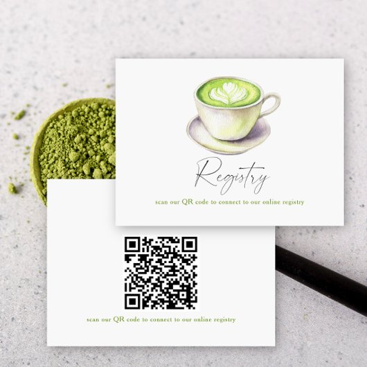Matcha-theebruidssluiting QR-code voor huwelijksli Informatiekaartje