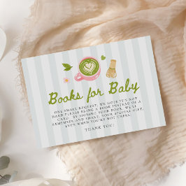 Matcha-thema boeken voor babyshower informatiekaartje
